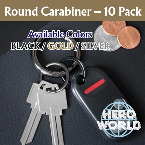 10 Pack 1.5-Inch Round Carabiner Clips - Silver Zinc Alloy Key Ring Set