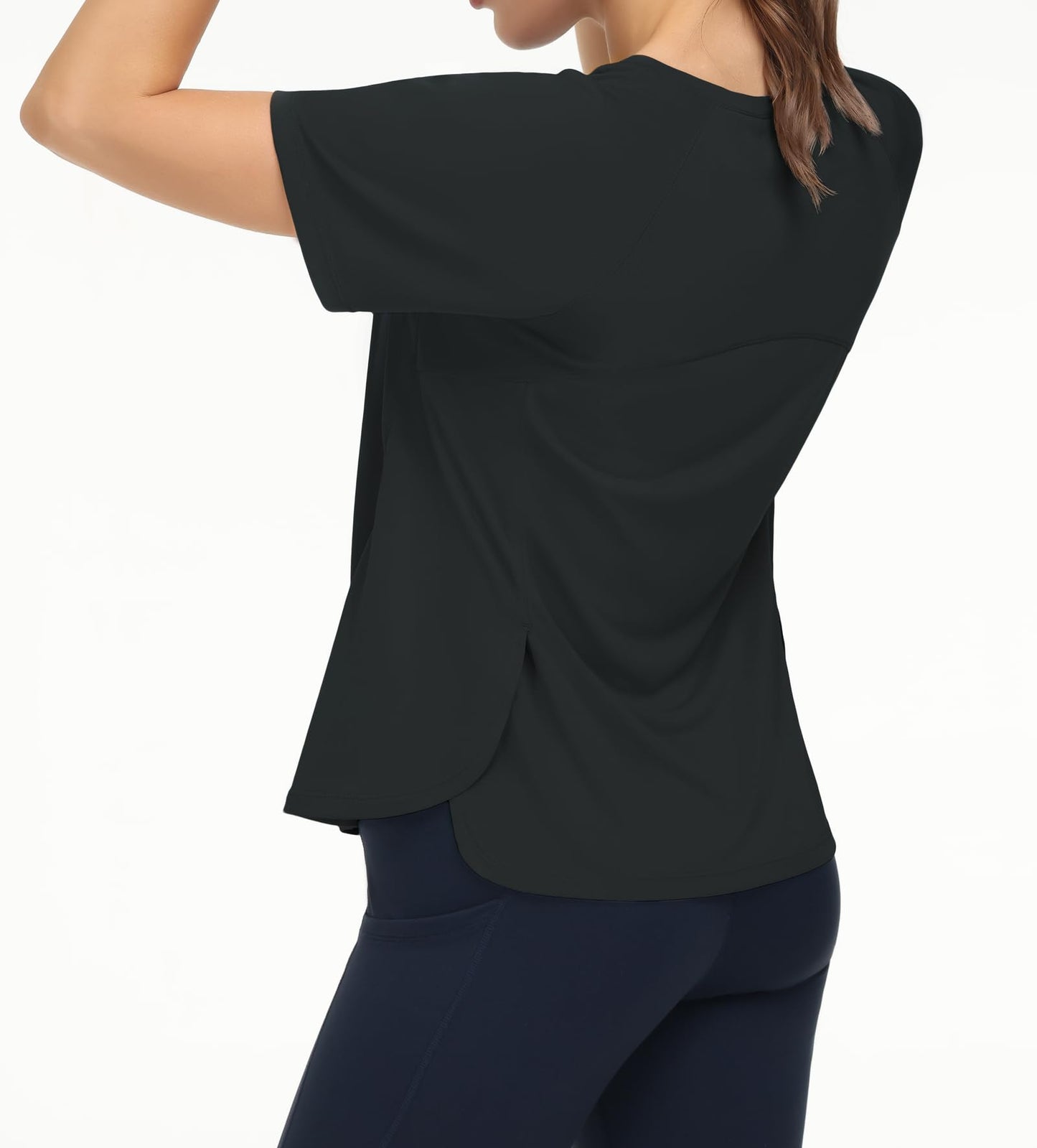 THE GYM PEOPLE Women's Short Sleeve Workout Shirts Breathable Yoga T-Shirts with Side Slits Athletic Tee Tops Dark Grey