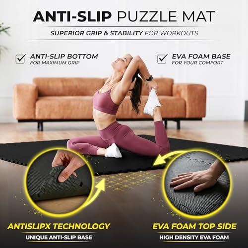 BeMaxx Gym Mats Set - 18 Black Interlocking Foam Floor Tiles & Edge Pieces