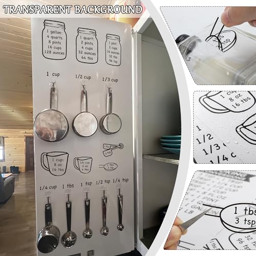 Kitchen Unit of Measurement Conversion Chart, Vinyl Measuring Conversion Decals for Cooking Baking, Gallon Quart Pint Cup Ounce Tbsp Tsp Conversion Chart Stickers for Cupboard Wall Fridge