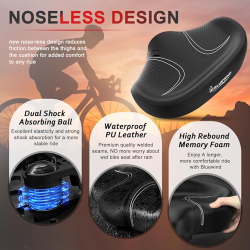 Noseless Oversized Bike Seat - Wide Cushion for Electric Bike - Black