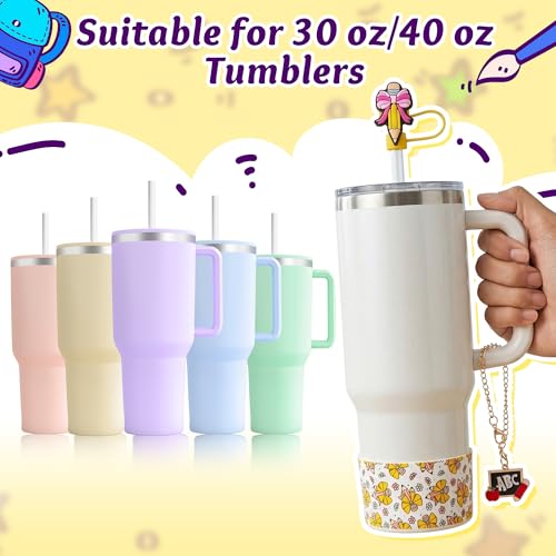 Silicone Cup Accessories Set with Straw Covers & Charm - Back to School