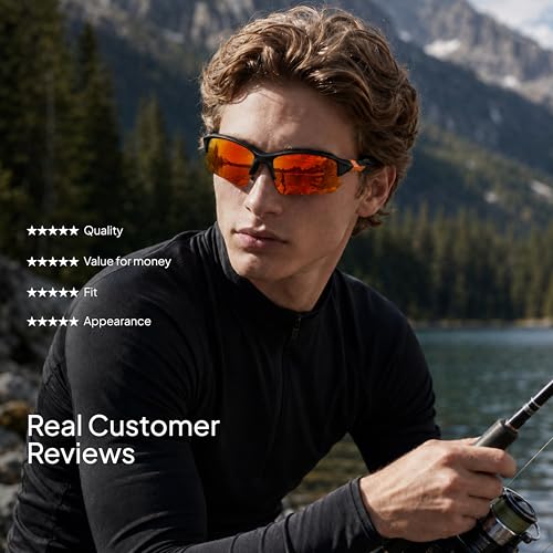 Polarized Sports Sunglasses for Men - 3 Pack Half Frame - Black/Blue/Red Mirror