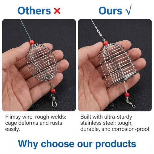 Persei 6Pcs Stainless Steel Fishing Bait Cage Traps – S/M/L Size Kit