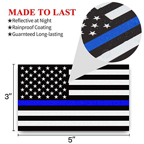 Thin Blue Line US Flag Decal - Black, White & Blue Reflective - 3 Pack