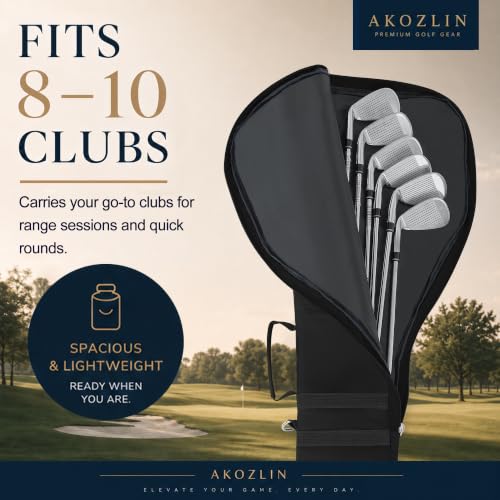 Portable Golf Club Carry Bag - Foldable Black Golf Bag for 8-10 Clubs