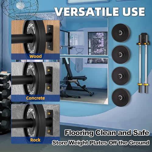 Black Vlaeng Wall Mounted Weight Plate Holder Rack 4 Pcs for 2" Olympic Weights
