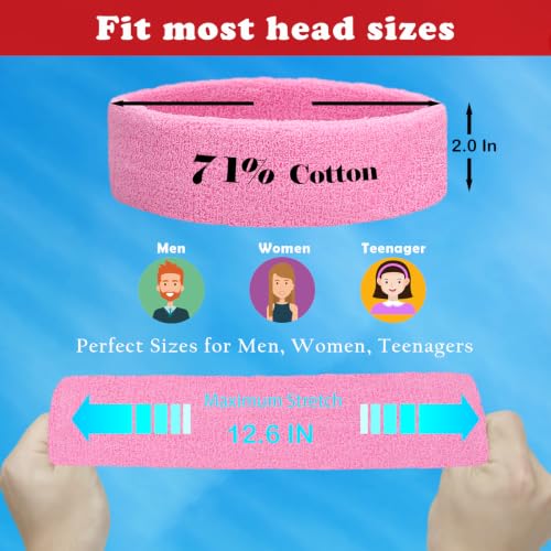 Moisture-Wicking Sports Headbands for Men & Women - 3 Pack - Black, Gray, Pink