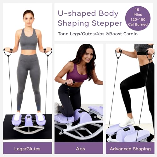 Ultra-Quiet Hydraulic Lateral Stepper with Resistance Bands - Purple