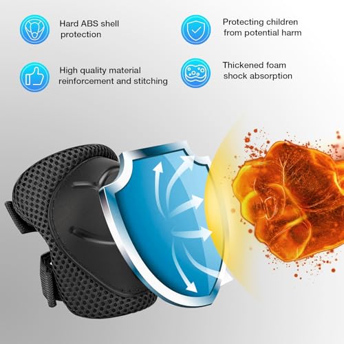 Kids Safety Gear Set - Knee & Elbow Pads with Wrist Guards - Black, Size S (3-7 Years)