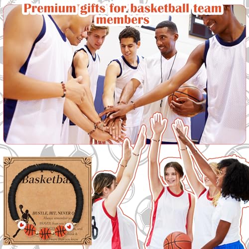 Basketball Bracelets Gift Set - 20 Bead Bracelets with Inspirational Cards - Black