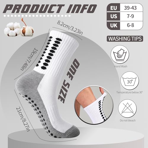 Grip Soccer Socks - Anti-Slip Athletic Socks for Men & Women - White, 6 Pairs