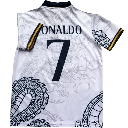 #7 R Special Edition Kids Soccer Jersey Kit with Socks - White, Size 26 (8-9 Years)