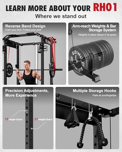 2000LBS Power Cage Rack with Cable Crossover & LAT Pull Down - Black