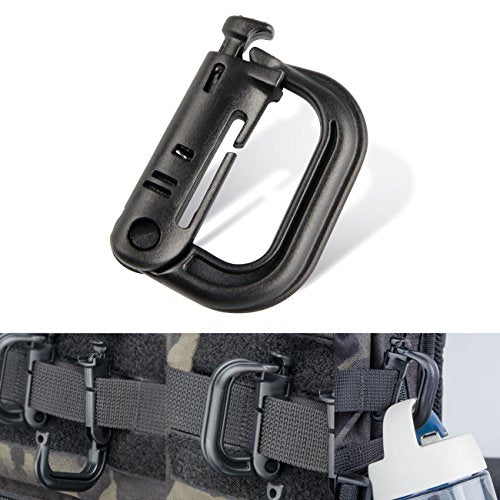 Tactical Molle D-Ring Buckle Clip - Black, Pack of 4