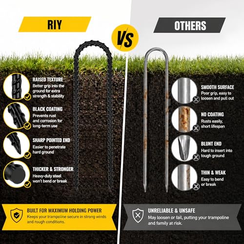 Heavy Duty Trampoline Anchor Stakes - 12 Inch U-Shaped, 8 Pack