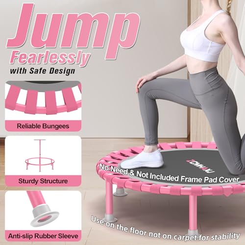 Foldable Mini Trampoline - 40" Rebounder with Adjustable Bar - Pink