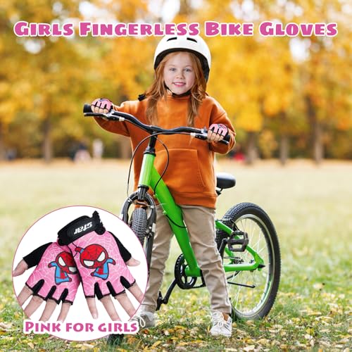 Kids Fingerless Cycling Gloves - Non-Slip Sports Grip - Pink, Medium 9-12 Y
