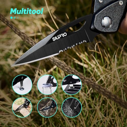 Multitool Carabiner Knife, Pocket Knife for Men with Bottle Opener, Window Breaker and Screwdriver, Tactical Survival EDC Gear for Hiking, Camping, Outdoor, Stocking Stuffers Gifts