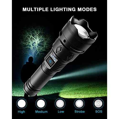 Super Bright Rechargeable Flashlights 2500000 High Lumens,Waterproof Tactical Powerful Led Flashlight Battery Powered with 5 Modes Zoomable Fast Charge,Handheld Flashlight for Camping