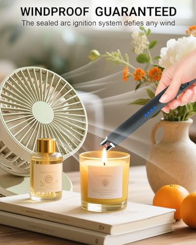 Electric Arc Candle Lighter - USB Rechargeable, Windproof, Flameless - Obsidian Black
