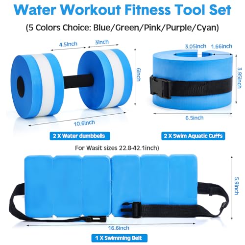 Water Aerobics Equipment Set - 5 Pcs Blue Pool Exercise Gear
