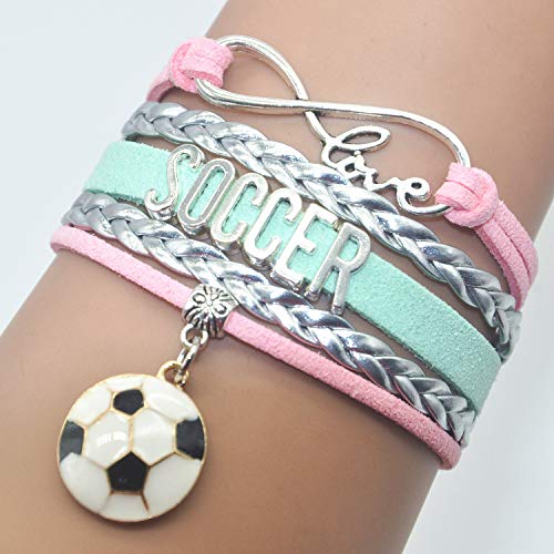 Soccer Infinity Love Charm Bracelet for Fans - Pink, Silver & Mint Green