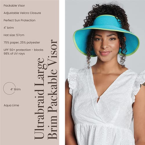 Ultrabraid Large Brim Summer Visor Hat - Aqua Lime, One Size