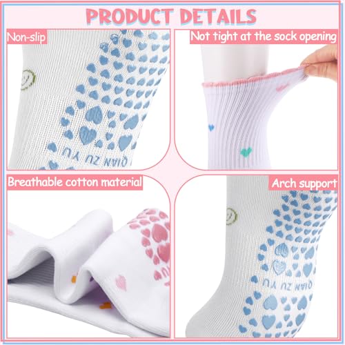 Women's Ruffle Pilates Grip Socks - Non-Slip Yoga Crew Socks - Pink/Blue