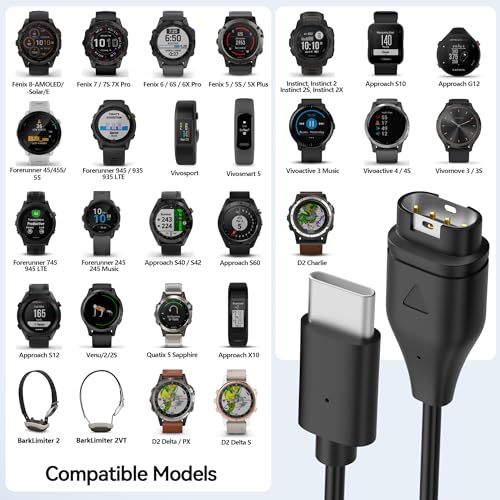 USB-C Charging Cable for Garmin Watches - 3ft, 2-Pack