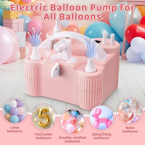 Pink 4-in-1 Electric Balloon Pump with Nozzles & Tying Tool - Portable 600W