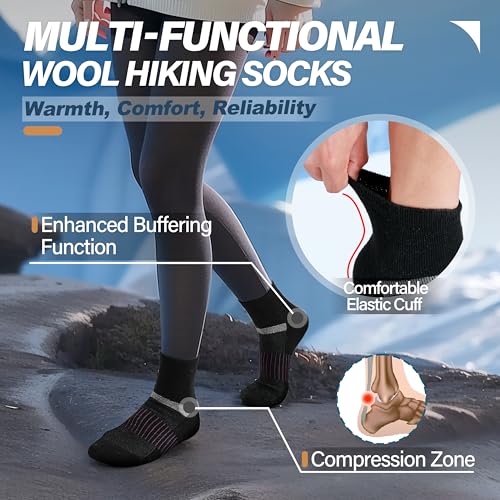 Anlisim Merino Wool Ankle Running Hiking Socks - Large Black Mixed Pack