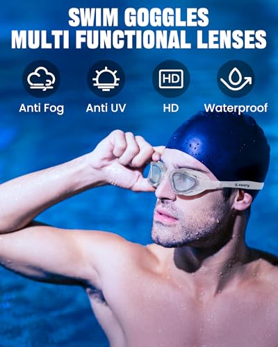 Swim Goggles for Adults & Youth - Anti-Fog UV Protection - Grey