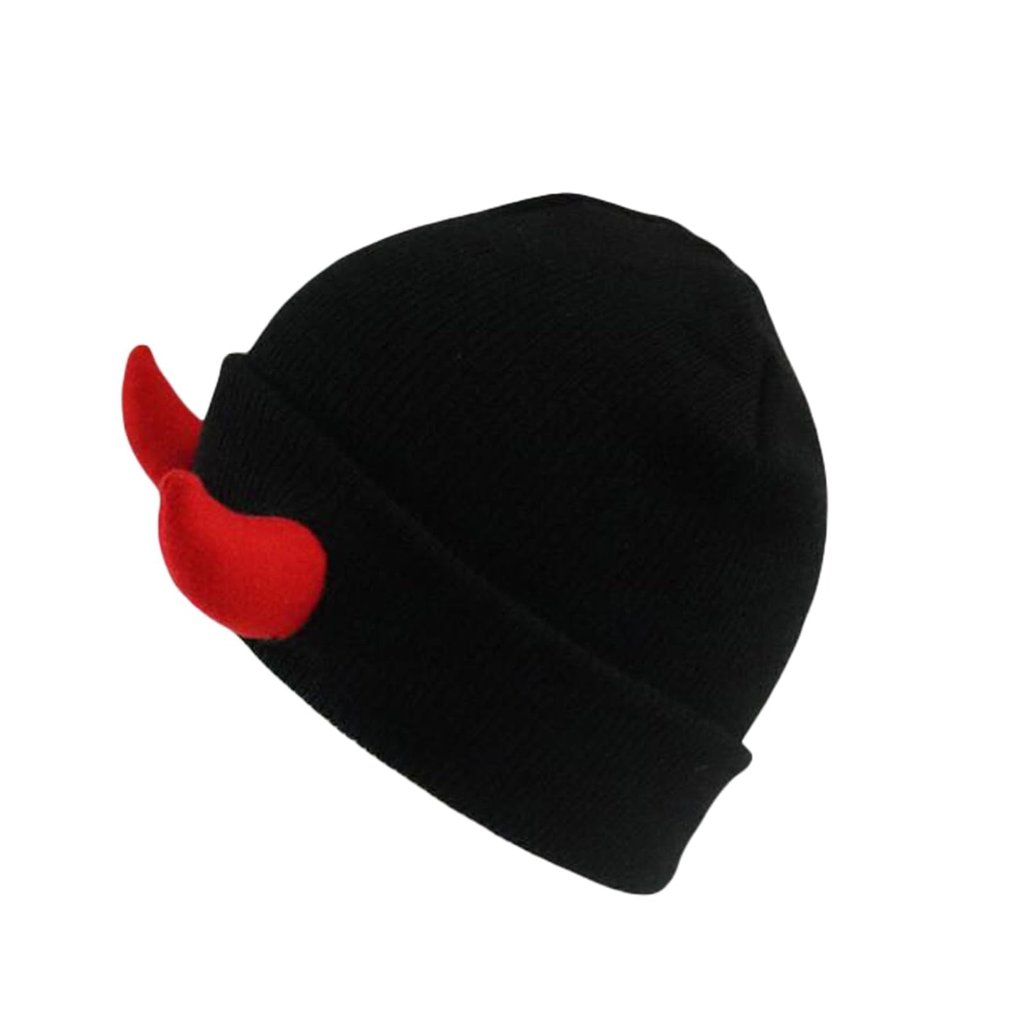 Womens Halloween Devil Horn Hat Skull Hat Warm Knitted Winter Beanie Cuffed Funny Alt Emo Scene Cap Y2k Accessories (US, Alpha, One Size, Black-Red)
