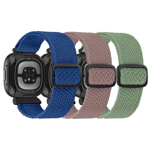 Braided Stretchy Solo Loop Bands for Smartwatches (3 Pack) - Burgundy+Blue+Pine Green