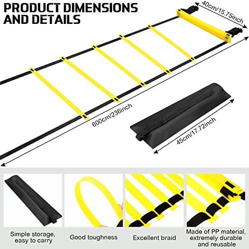 Sosation 20Ft Adjustable Speed & Agility Ladder Set with Carry Bag - 2 Pieces, Blue & Yellow