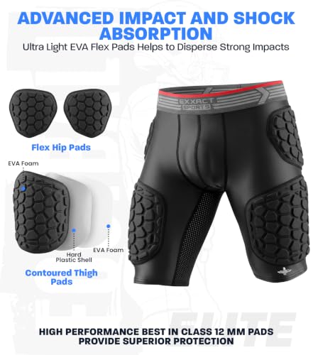 Exxact Sports Elite 5-Pad Adult Football Girdle Black Medium with Cup Pocket