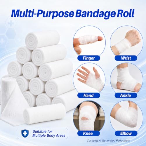 Gauze Rolls Bandages - 15 Pack, 3in x 4.9 Yards, Breathable Wrap