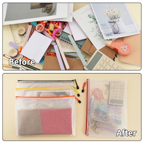 72 Pcs Mesh Zipper Pouch Set - A4 Waterproof Organizers in 12 Colors