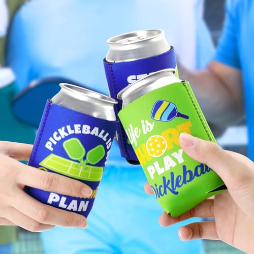 Green & Blue Pickleball Can Coolers 6-Pack Neoprene Bottle Insulators for Party & Gifts