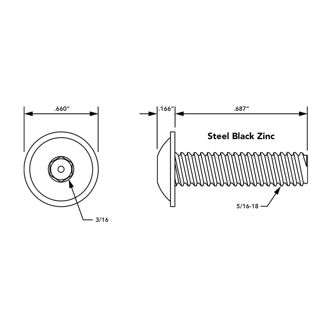 8020, 3330, 15 Series, 5/16-18 x 0.687 Inch 11/16 Inch Flanged Button Head Socket Cap Screw (FBHSCS) Bolts (100 Pack)