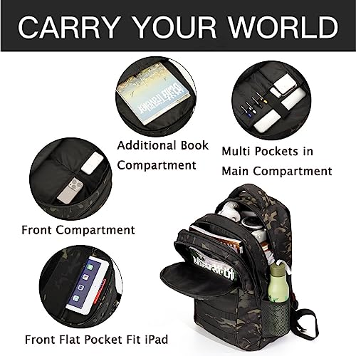 Outdoor Plus Black Camo 40L Tactical Boys School Backpack with USB Port