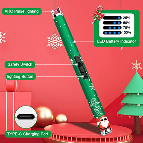Electric Candle Lighter with LED Display - Christmas Green