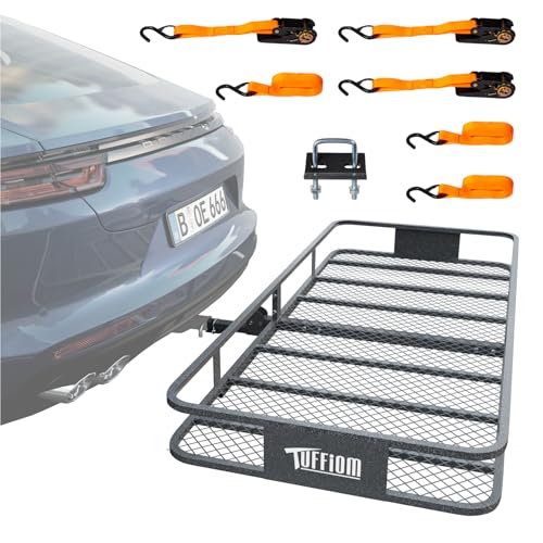 Folding Hitch Mount Cargo Carrier Basket 70"x30"x6" w/Straps+Stabilizer - 500lbs Steel Rack for SUV Truck Van