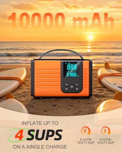 50 PSI Electric Paddle Board Pump - Rechargeable, Auto-Off, Orange