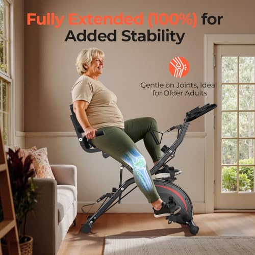 5-in-1 Folding Exercise Bike with Back Support Cushion - Black Red