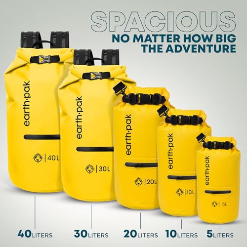 Earth Pak 10L Waterproof Dry Bag with Zippered Front Pocket Yellow | Floats & Rolls Seal