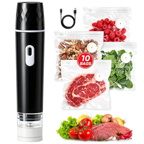 Compact Handheld Food Vacuum Sealer with 10 Reusable Bags - Black