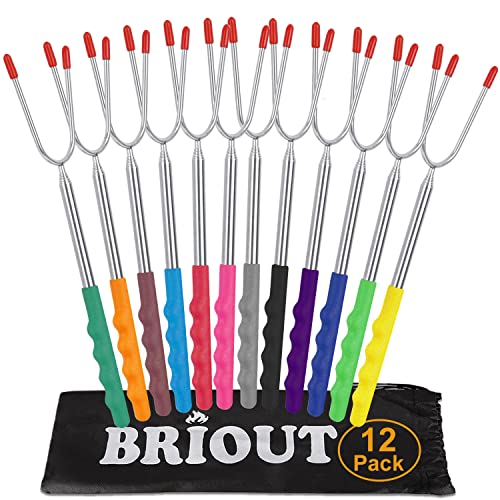 BRIOUT 12-Pack Extra Long 45'' Stainless Steel Marshmallow Roasting Sticks - Kids Safe Telescoping Skewers for Campfire & BBQ