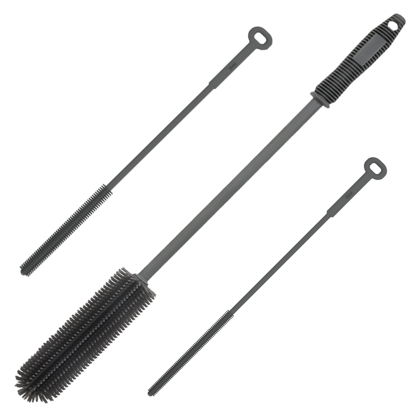 Silicone Water Bottle Brush and Straw Cleaner Set,Long Bottle Brush,Straw Cleaning Brush Silicone,Long Handle Scrub Cleaning Brush for Narrow Neck Bottle,Wine Bottle,Thermos,Sports Bottles (Dark Grey)